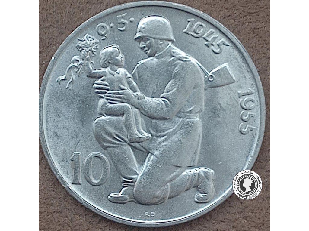 Strieborná minca 10kcs / 1955 - 10 výročie  - kvalita BK 0/0